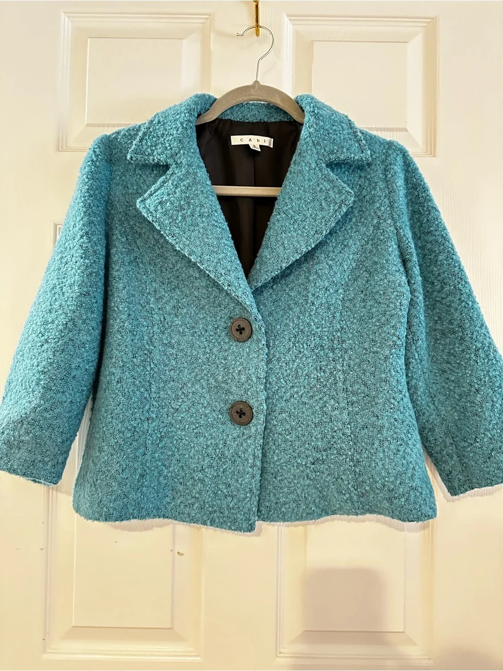 Cabi Bouclé Textured Jacket Coat Blue Teal Size 6 - Picture 3 of 5